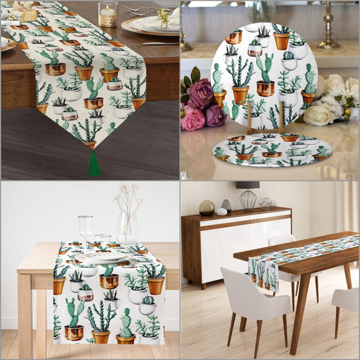 Cactus Placemat & Table Runner|Cactus Table Top|Set of 2 Cactus Supla Table Mat|Round American Service Dining Underplate|Cactus Coasters