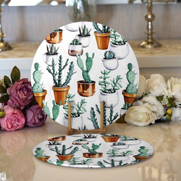 Cactus Placemat & Table Runner|Cactus Table Top|Set of 2 Cactus Supla Table Mat|Round American Service Dining Underplate|Cactus Coasters