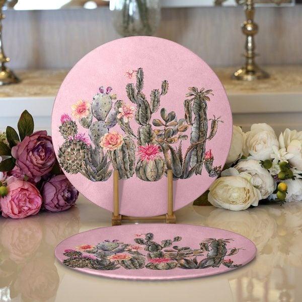 Cactus Placemat & Table Runner|Cactus Table Top|Set of 2 Cactus Supla Table Mat|Round American Service Dining Underplate|Cactus Coasters