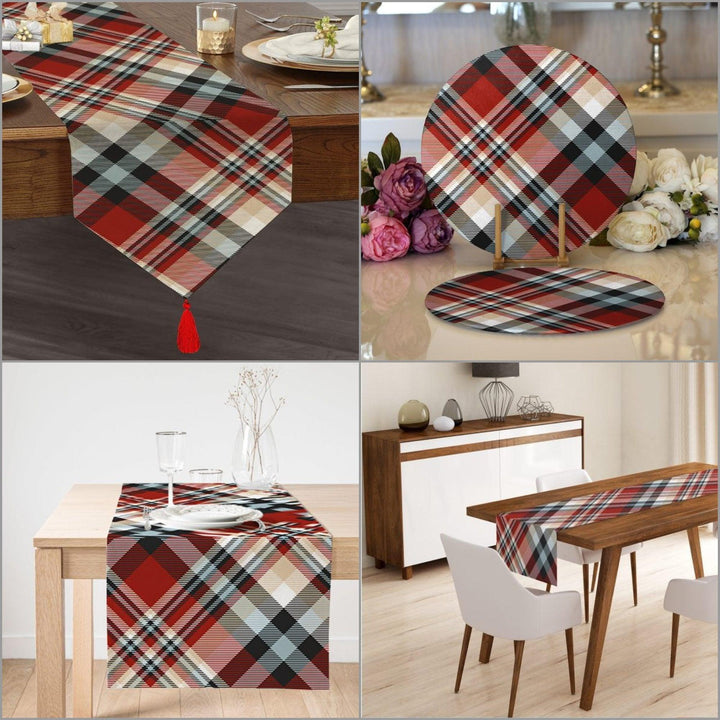 Plaid Placemat & Table Runner|Plaid Table Top|Set of 2 Plaid Supla Table Mat|Round American Service Dining Underplate|Plaid Coasters