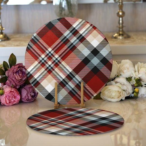 Plaid Placemat & Table Runner|Plaid Table Top|Set of 2 Plaid Supla Table Mat|Round American Service Dining Underplate|Plaid Coasters