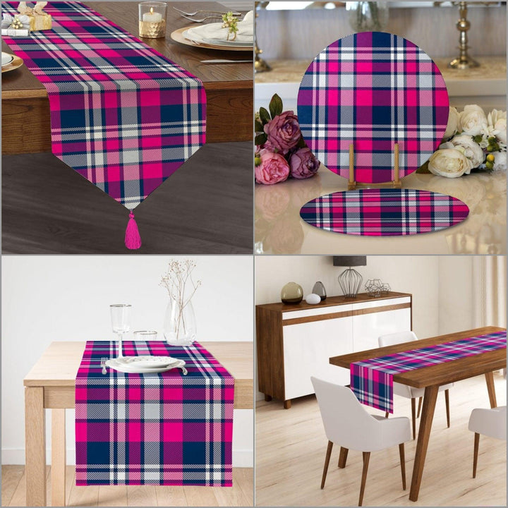 Plaid Placemat & Table Runner|Plaid Table Top|Set of 2 Plaid Supla Table Mat|Round American Service Dining Underplate|Plaid Coasters