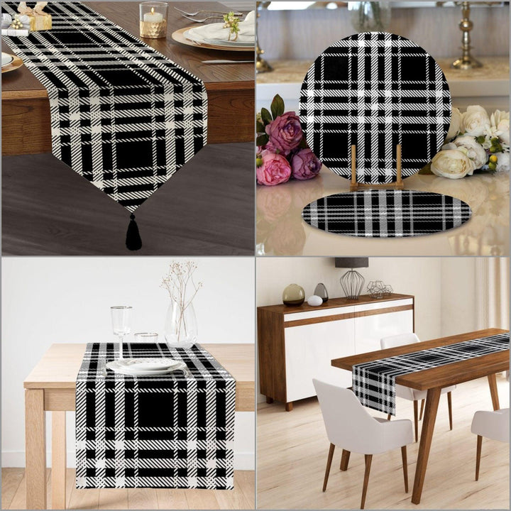 Plaid Placemat & Table Runner|Plaid Table Top|Set of 2 Plaid Supla Table Mat|Round American Service Dining Underplate|Plaid Coasters