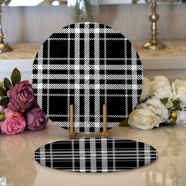 Plaid Placemat & Table Runner|Plaid Table Top|Set of 2 Plaid Supla Table Mat|Round American Service Dining Underplate|Plaid Coasters