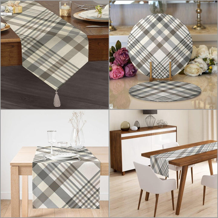 Plaid Placemat & Table Runner|Plaid Table Top|Set of 2 Plaid Supla Table Mat|Round American Service Dining Underplate|Plaid Coasters