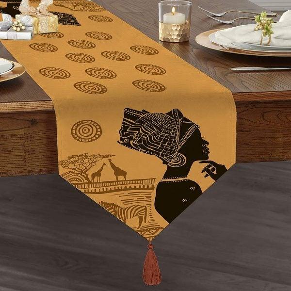 African Girl Placemat & Table Runner|Ethnic Table Top|Set of 2 African Supla Table Mat|Round American Service Dining Underplate and Coasters