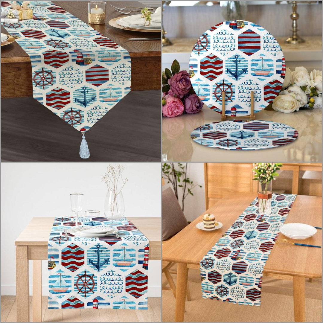 Nautical Placemat & Table Runner|Nautical Table Top|Set of 2 Nautical Supla Table Mat|Round American Service Dining Underplate and Coasters