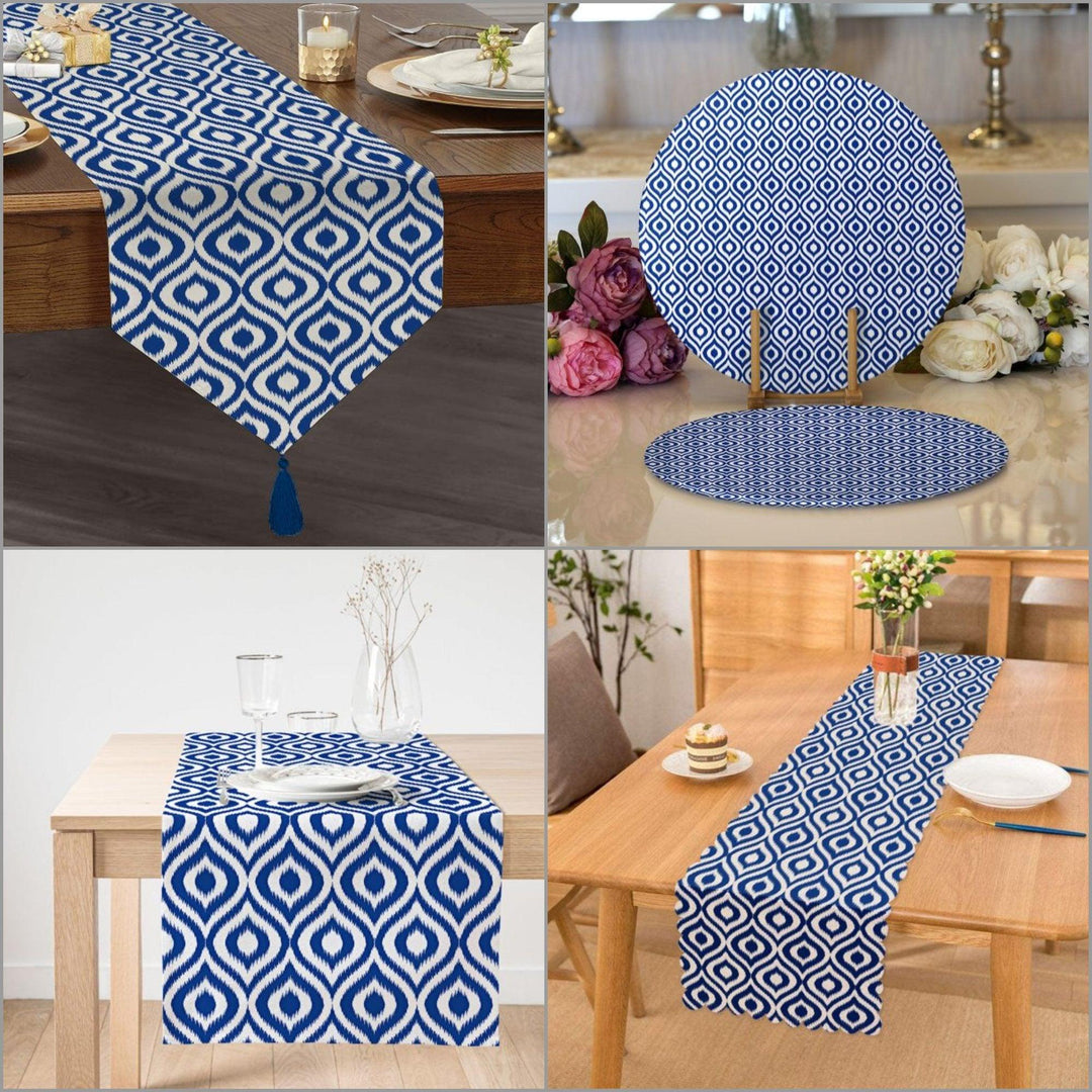 IKAT Design Placemat & Table Runner|Geometric Table Top|Set of 2 Supla Table Mat|Round American Service Dining Underplate and Coasters