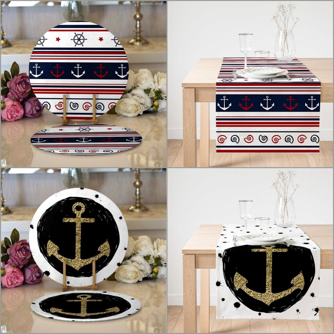 Nautical Placemat & Table Runner|Nautical Table Top|Set of 2 Nautical Supla Table Mat|Round American Service Dining Underplate and Coasters