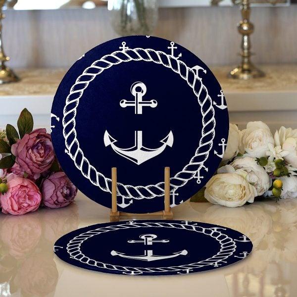 Nautical Placemat & Table Runner|Beach House Table Top|Set of 2 Coastal Supla Table Mat|Round American Service Dining Underplate and Coaster