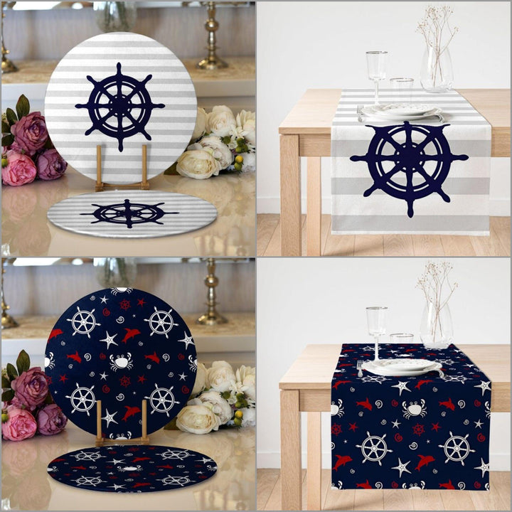 Nautical Placemat & Table Runner|Beach House Table Top|Set of 2 Coastal Supla Table Mat|Round American Service Dining Underplate and Coaster