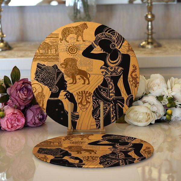 African Girl Placemat & Table Runner|Ethnic Table Top|Set of 2 African Supla Table Mat|Round American Service Dining Underplate and Coasters