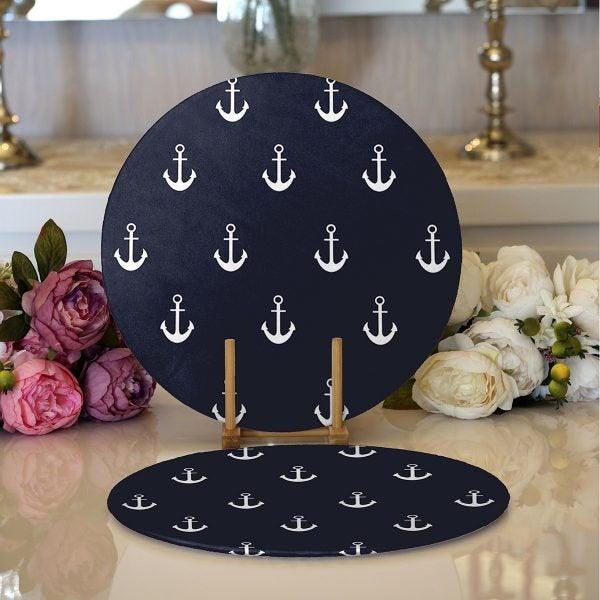 Nautical Placemat|Set of 2 Nautical Supla Table Mat|Navy Anchor Round American Service Dining Underplate|Navy Wheel Beach House Coasters