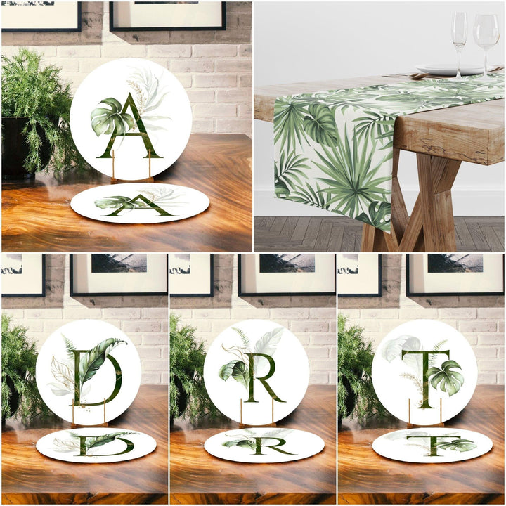 Green Leaves Placemat & Table Runner|Floral Table Top|Set of 2 Leaves Supla Table Mat|Round American Service Dining Underplate and Coasters