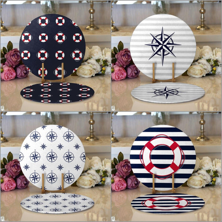 Nautical Placemat|Set of 2 Nautical Supla Table Mat|Life Saver Round American Service Dining Underplate|Navy Compass Beach House Coasters