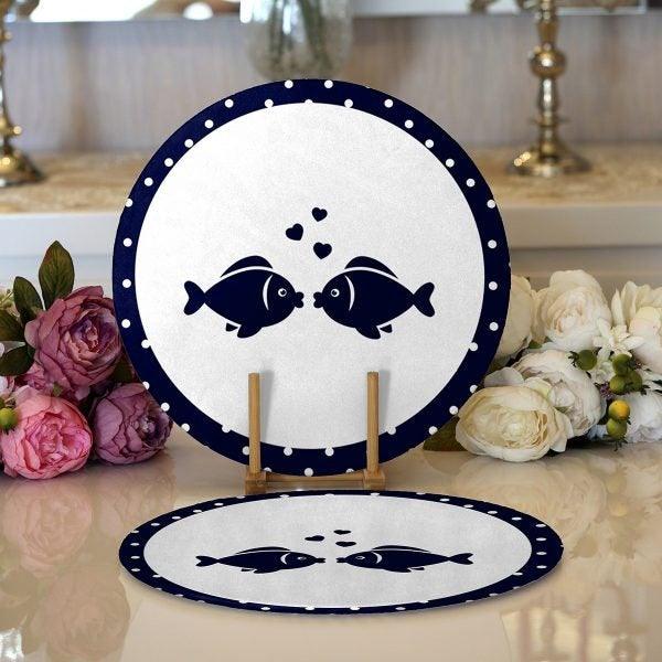 Beach House Placemat|Set of 2 Coastal Supla Table Mat|Seahorse Round American Service Dining Underplate|Fish Crab and Starfish Coasters