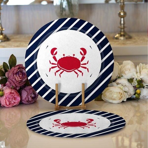 Beach House Placemat|Set of 2 Coastal Supla Table Mat|Seahorse Round American Service Dining Underplate|Fish Crab and Starfish Coasters