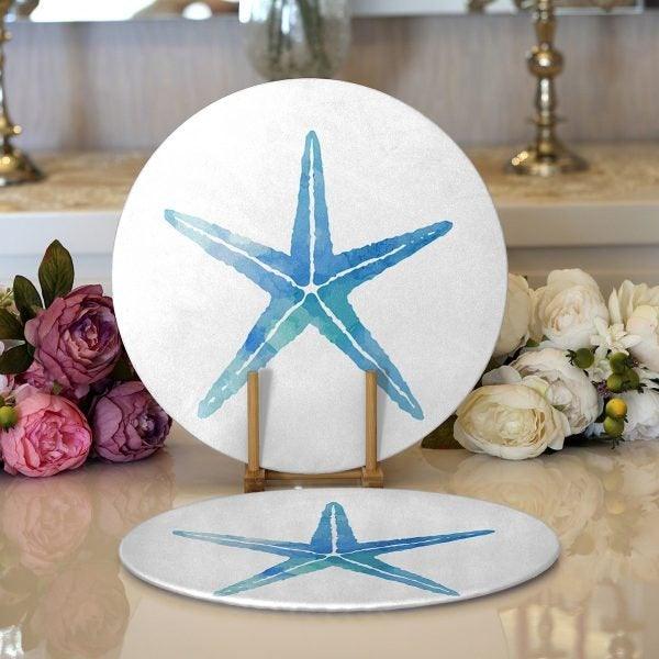 Beach House Placemat|Set of 2 Coastal Supla Table Mat|Seahorse Round American Service Dining Underplate|Starfish Seashell Oyster Coasters