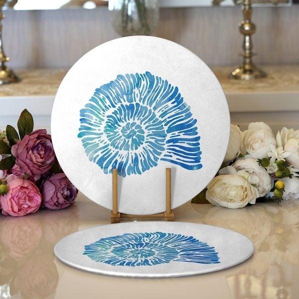 Beach House Placemat|Set of 2 Coastal Supla Table Mat|Seahorse Round American Service Dining Underplate|Starfish Seashell Oyster Coasters