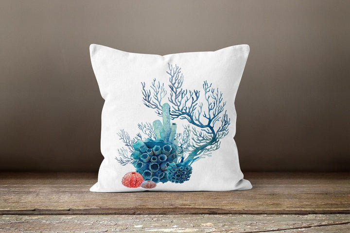 Nautical Pillow Case|Navy Blue Marine Pillow Cover|Decorative Turquoise Cushion|Coastal Throw Pillow|Starfish Oyster Coral Beach House Decor