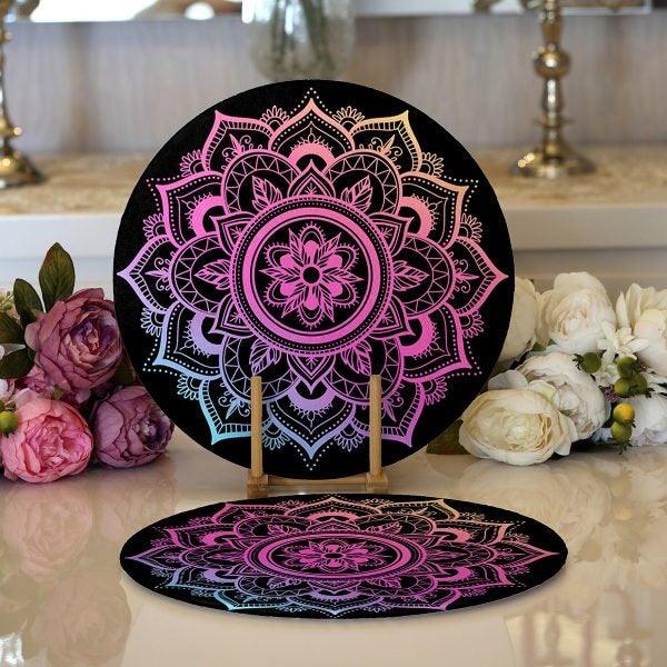 Tiled Mandala Placemat|Set of 2 Tiled Mandala Supla Table Mat|Decorative Round American Service Dining Underplate|Purple and Pink Coasters