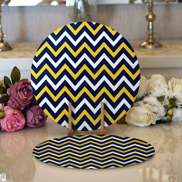 Zig Zag Pattern Placemat|Set of 2 Zig Zag Pattern Supla Table Mat|Decorative Round American Service Dining Underplate|Colorful Coasters