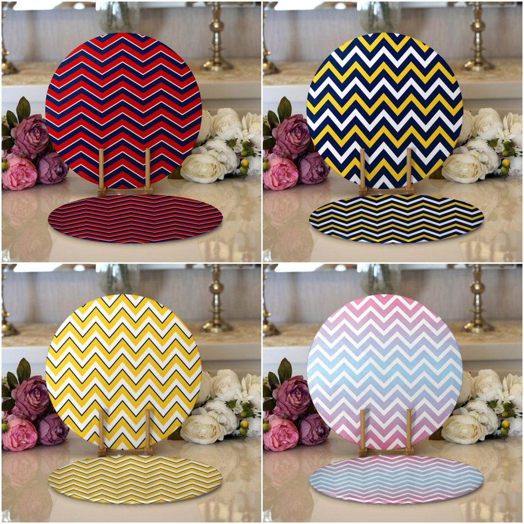 Zig Zag Pattern Placemat|Set of 2 Zig Zag Pattern Supla Table Mat|Decorative Round American Service Dining Underplate|Colorful Coasters