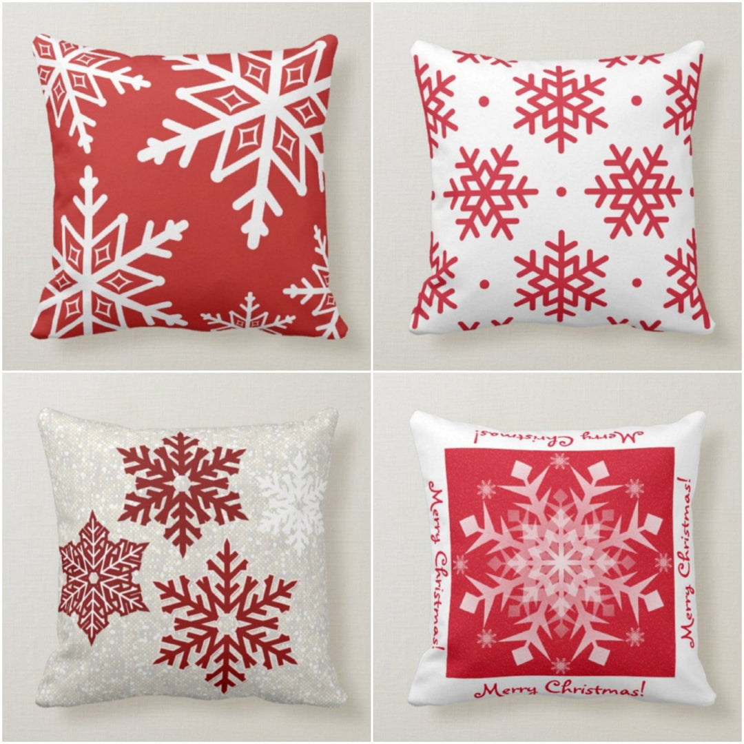 Christmas Pillow Cover|Xmas Snowflake Throw Pillow Top|Decorative Winter Pillow Case|Red Xmas Home Decor|Xmas Gift Ideas|Winter Trend Pillow