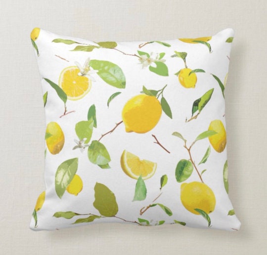 Lemons Pillow Cover|Floral Fresh Lemon Cushion Case|Decorative Green Lemon Tree|Colorful Lemons Home Decor|Housewarming Yellow Citrus Decor