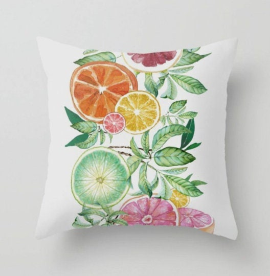 Lemons Pillow Cover|Floral Fresh Lemon Cushion Case|Decorative Green Lemon Tree|Colorful Lemons Home Decor|Housewarming Yellow Citrus Decor