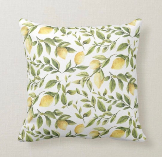 Lemons Pillow Cover|Floral Fresh Lemon Cushion Case|Decorative Green Lemon Tree|Colorful Lemons Home Decor|Housewarming Yellow Citrus Decor