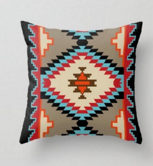 Rug Design Pillow Covers|Terracotta Southwestern Cushion Case|Decorative Aztec Print Ethnic Home Decor|Farmhouse Style Geometric Pillow Case