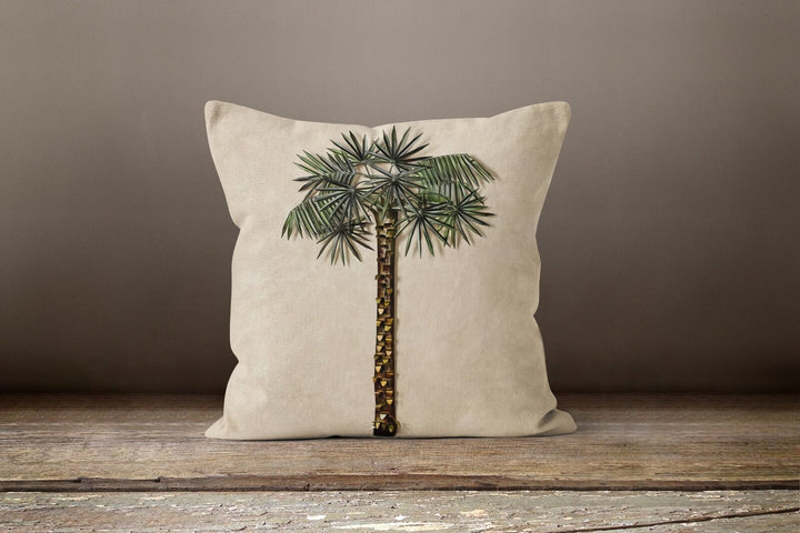 Plants Pillow Cover|Green Leaves Cushion Case|Beige Brown Home Decor|Decorative Pillow Case|Boho Bedding Decor|Housewarming Palm Tree Pillow