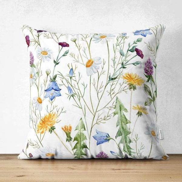 Floral Pillow Cover|Summer Trend Cushion Case|Pale Color Flowers Home Decor|Heartwarming Floral Suede Cushion|Farmhouse Style Pillow Case