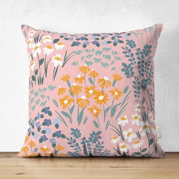 Floral Pillow Cover|Summer Trend Cushion Case|Pale Color Flowers Home Decor|Heartwarming Floral Suede Cushion|Farmhouse Style Pillow Case