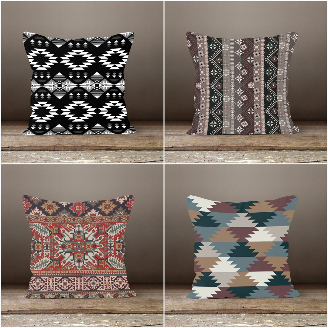 Rug Design Pillow Cover|Terracotta Southwestern Cushion Case|Decorative Aztec Print Ethnic Home Decor|Farmhouse Style Geometric Pillows Case