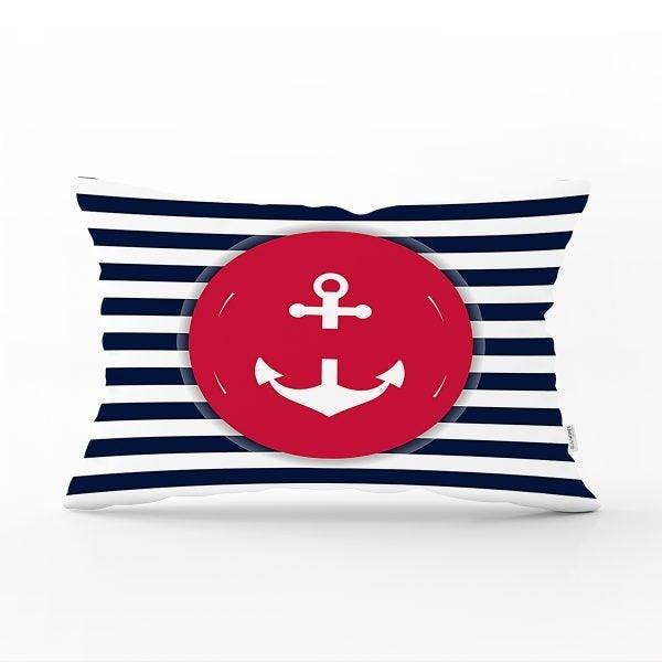 Nautical Pillow Case|Anchor and Wheel Pillow Cover|Decorative Yacht Cushion|Striped Rectangle Beach House Pillow|Life Saver Cushion Cover