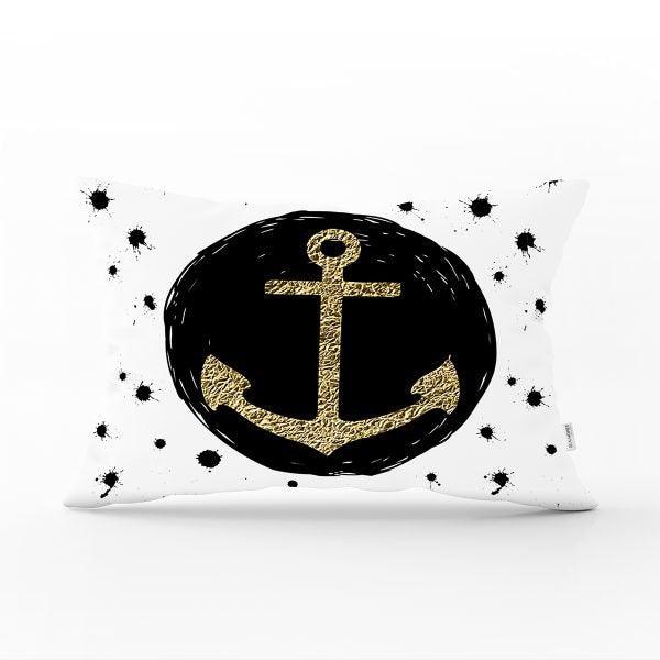 Nautical Pillow Case|Navy Anchor Pillow Cover|Decorative Coastal Cushions|Rectangle Beach House Pillows|Blue Yellow Nautical Yacht Cushion