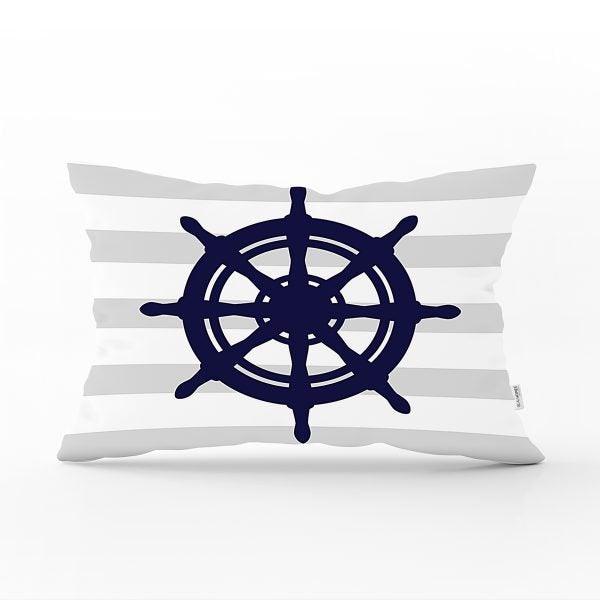 Nautical Pillow Case|Life Saver & Anchor and Wheel Pillow Cover|Decorative Yacht Cushion|Rectangle Beach House Pillow|Compass Cushion Cover