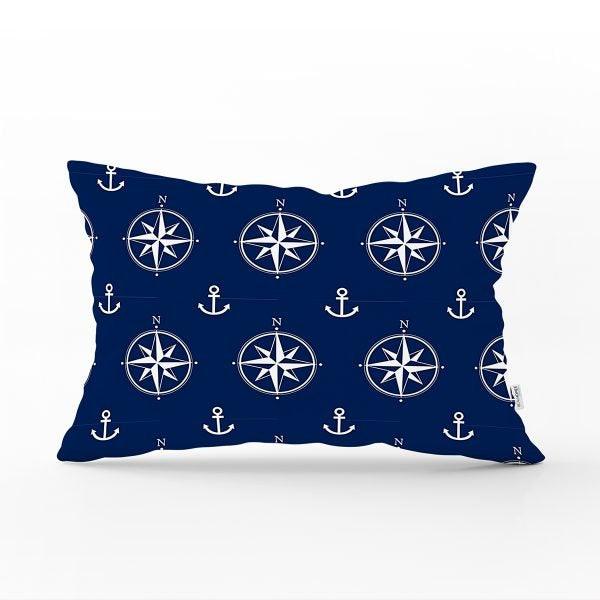 Nautical Pillow Case|Life Saver & Anchor and Wheel Pillow Cover|Decorative Yacht Cushion|Rectangle Beach House Pillow|Compass Cushion Cover