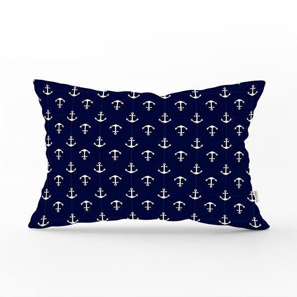 Nautical Pillow Case|Life Saver & Anchor and Wheel Pillow Cover|Decorative Yacht Cushion|Rectangle Beach House Pillow|Compass Cushion Cover