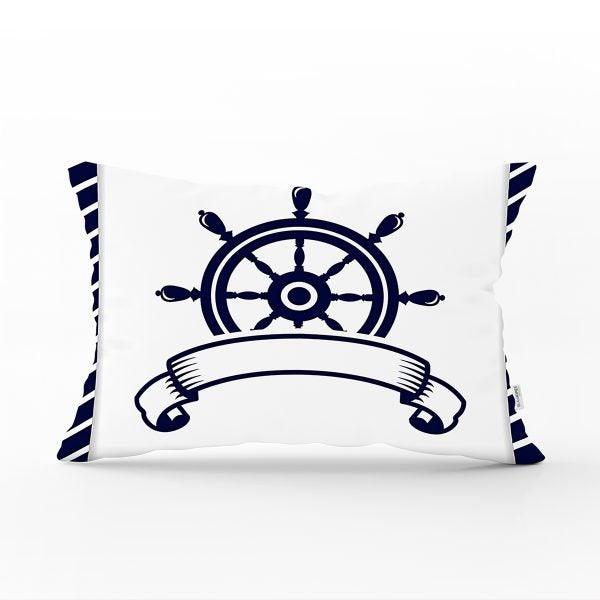 Nautical Pillow Case|Life Saver & Anchor and Wheel Pillow Cover|Decorative Yacht Cushion|Rectangle Beach House Pillow|Compass Cushion Cover