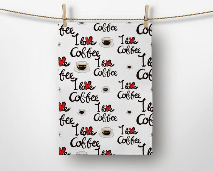 Coffee Kitchen Towel|Coffee Writings Dish Towel|Decorative Tea Towel|Housewarming Rectangle Hand Towel|Cup of Coffee Towel for Restaurants