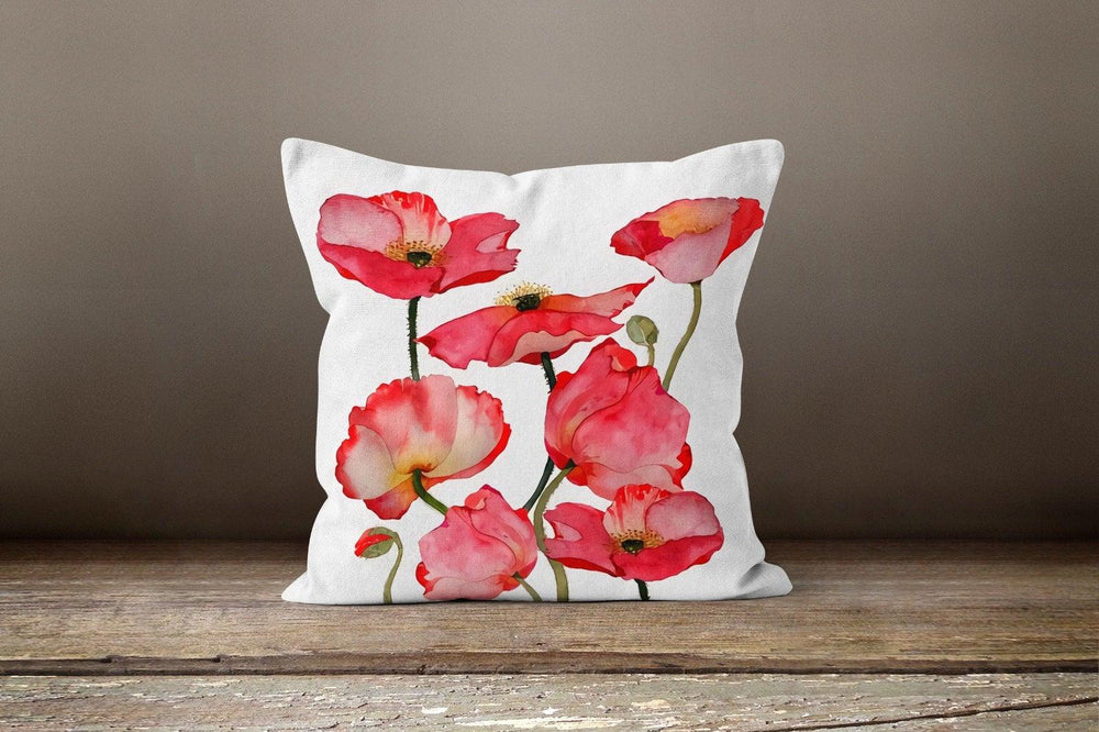 Red Poppy Pillow Covers|Red Floral Cushion Cases|Decorative Poppy Throw Pillow|Boho Bedding Decor|Farmhouse Style Housewarming Pillow Cases