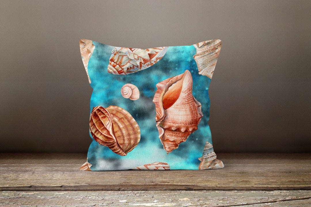 Nautical Pillow Case|Navy Blue Marine Pillow Cover|Decorative Seahorse Cushion|Coastal Throw Pillow|Red Starfish Seashell Beach House Decor