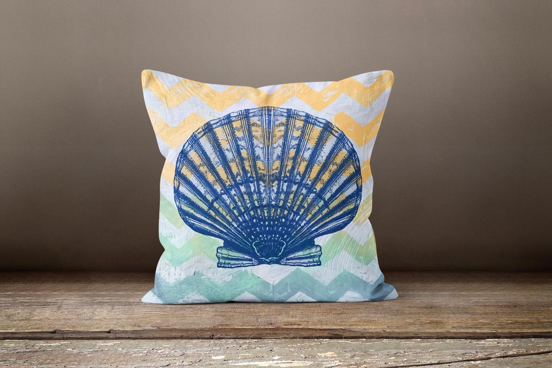 Coastal Pillow Cover|Beach House Pillow Top|Decorative Summer Marine Cushion|Nautical Throw Pillow|Starfish Seahorse Oyster Coral Cushion