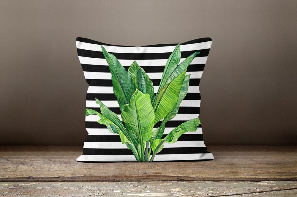 Plants Pillow Cover|Green Leaves Cushion Case|Striped Leaves Decor|Decorative Pillow Case|Boho Bedding Decor|Housewarming Palm Tree Pillow