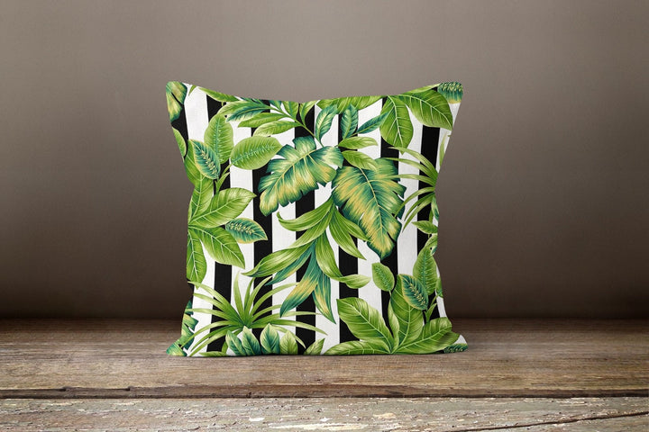 Plants Pillow Cover|Green Leaves Cushion Case|Striped Leaves Decor|Decorative Pillow Case|Boho Bedding Decor|Housewarming Palm Tree Pillow