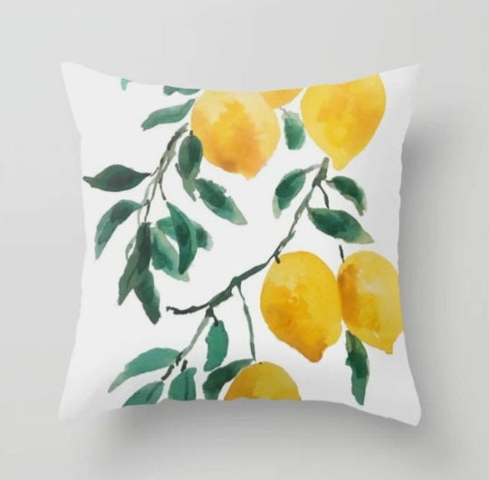 Lemons Pillow Cover|Floral Fresh Lemon Cushion Case|Decorative Green Lemon Tree|Colorful Lemons Home Decor|Housewarming Yellow Citrus Decor