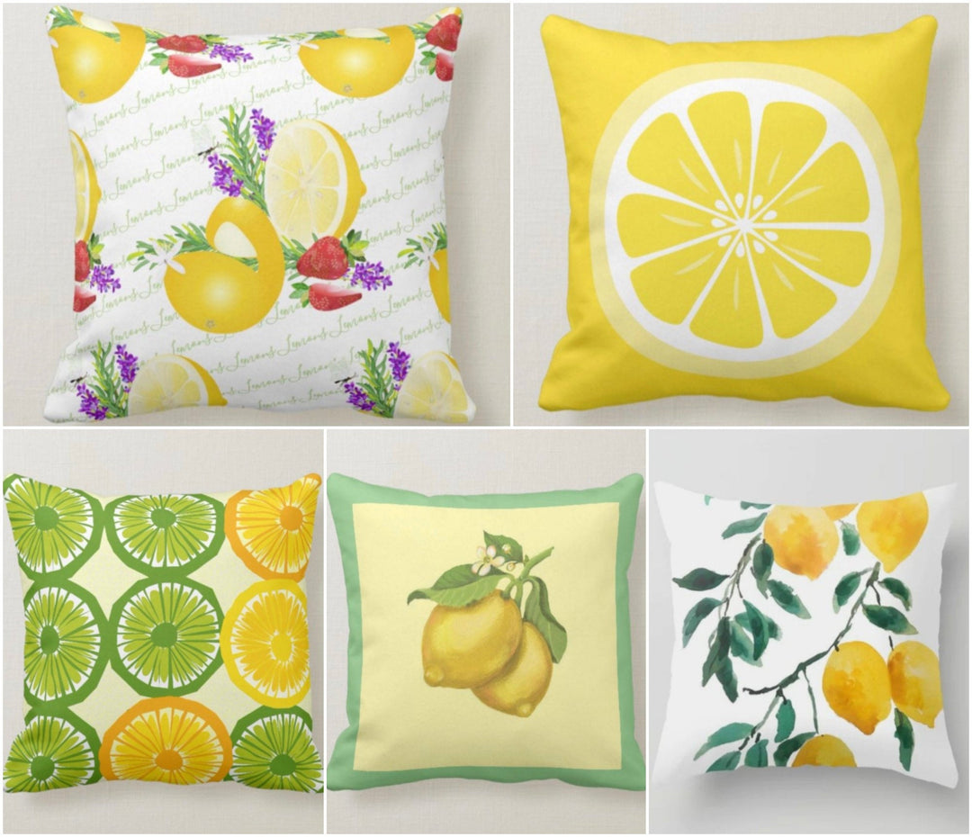 Lemons Pillow Cover|Floral Fresh Lemon Cushion Case|Decorative Green Lemon Tree|Colorful Lemons Home Decor|Housewarming Yellow Citrus Decor